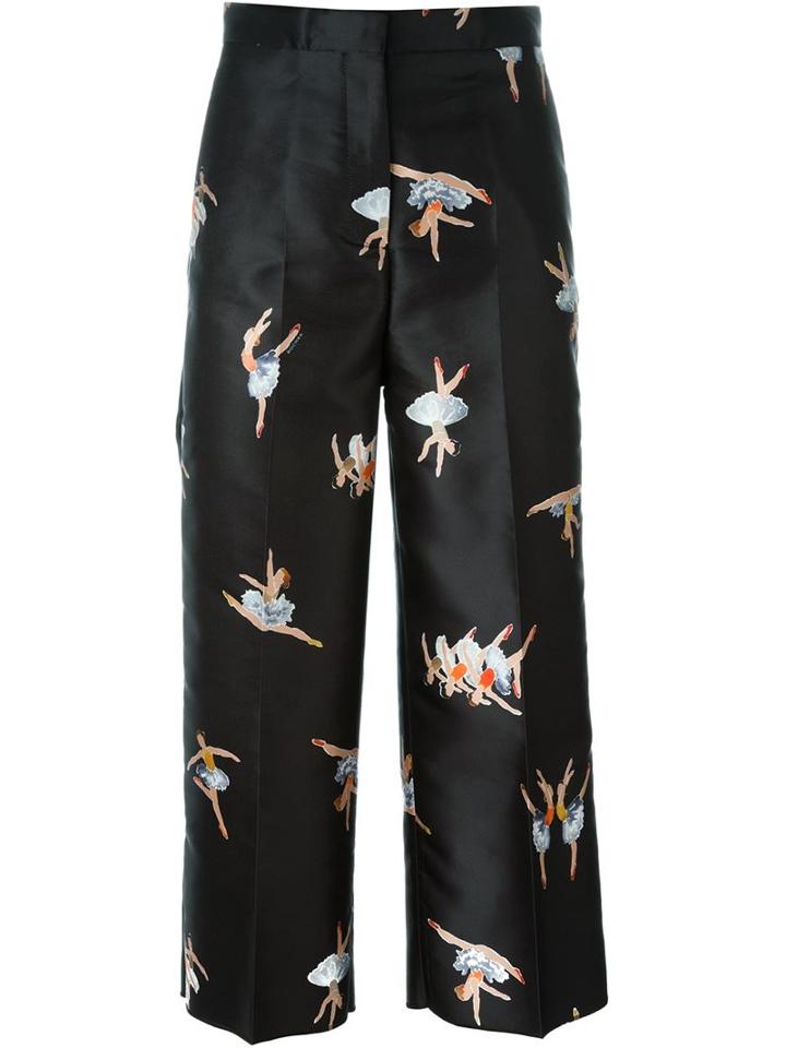 Rochas Ballerina Print Cropped Trousers, Women's, Size: 40, Black, Polyester/silk