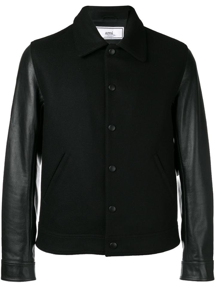 Ami Alexandre Mattiussi Bimaterial Press Button Jacket - Black