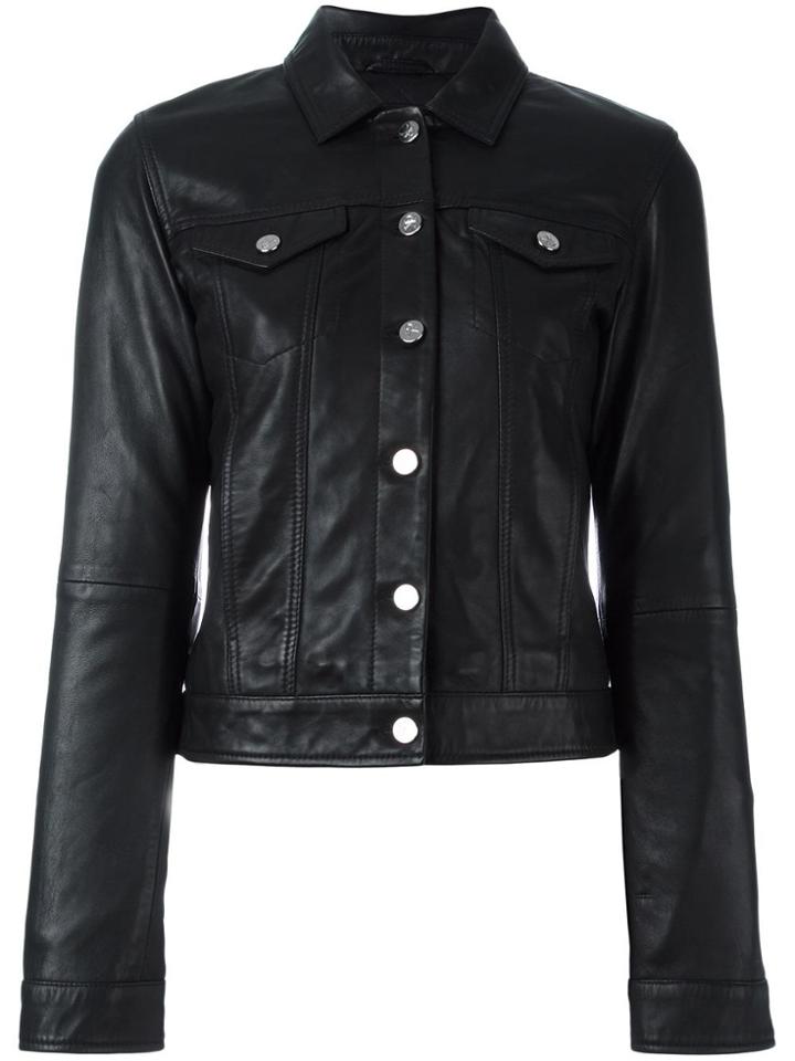 Ck Jeans Buttoned Leather Jacket - Black