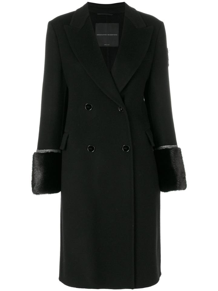 Ermanno Scervino Double Breasted Coat With Fur Cuffs - Black