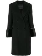 Ermanno Scervino Double Breasted Coat With Fur Cuffs - Black