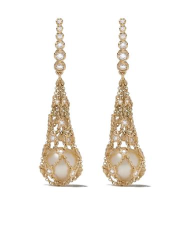 Annoushka 18kt Yellow Gold Lattice Net Pearl And Diamond Earrings -