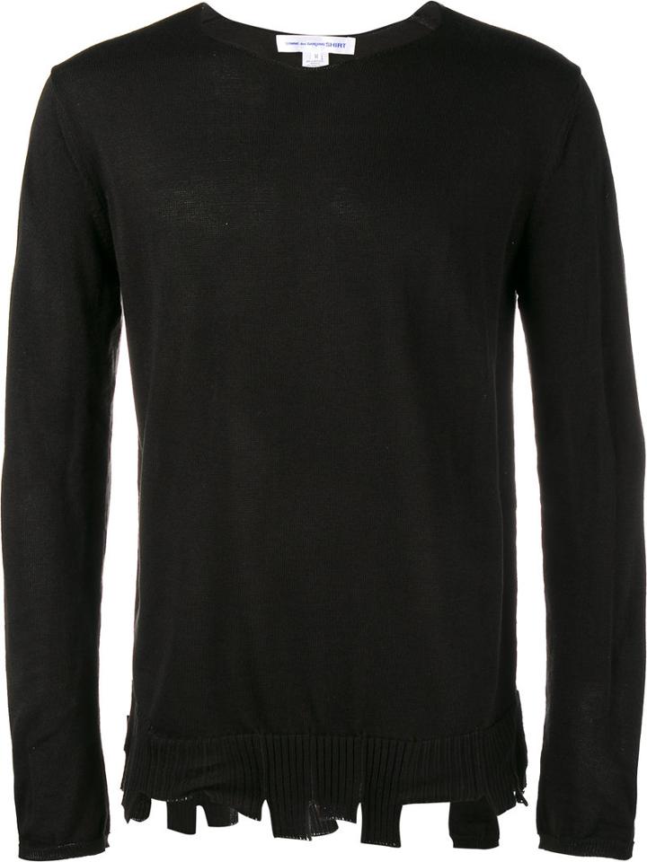 Comme Des Garçons Shirt Distressed Hem Sweater, Men's, Size: Medium, Black, Acrylic/wool
