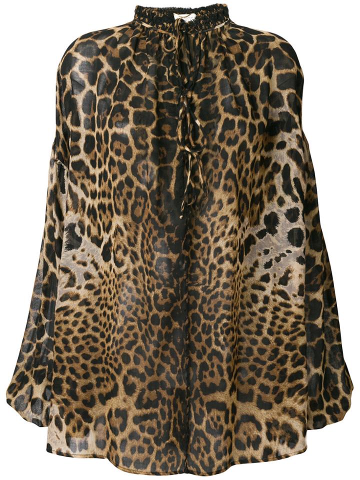Saint Laurent Leopard Print Lace Front Shirt - Brown