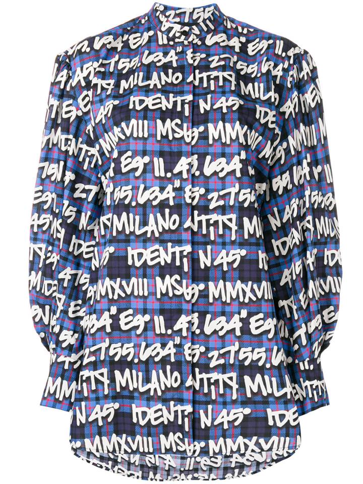 Msgm Text Print Check Shirt - Blue