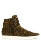 Saint Laurent Leopard Print Suede Hi Top Sneakers