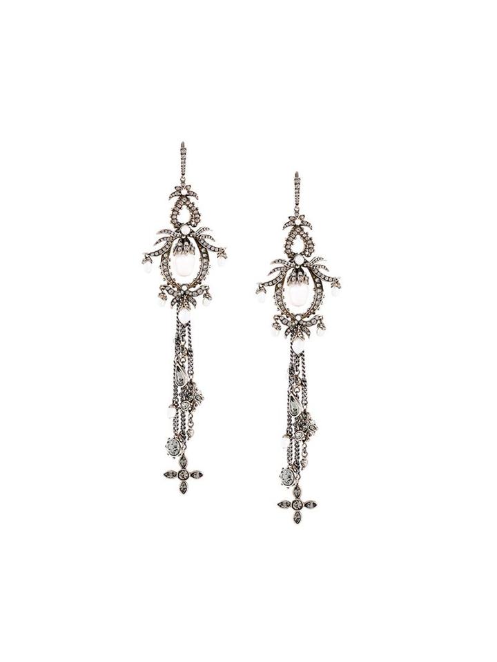 Alexander Mcqueen Fringed Drop Earrings, Women's, Metallic