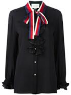 Gucci Tied Neck Ruffled Shirt, Women's, Size: 46, Black, Silk/polyester
