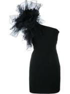 Saint Laurent Tulle One Shoulder Dress, Women's, Size: 36, Black, Wool/polyamide/silk
