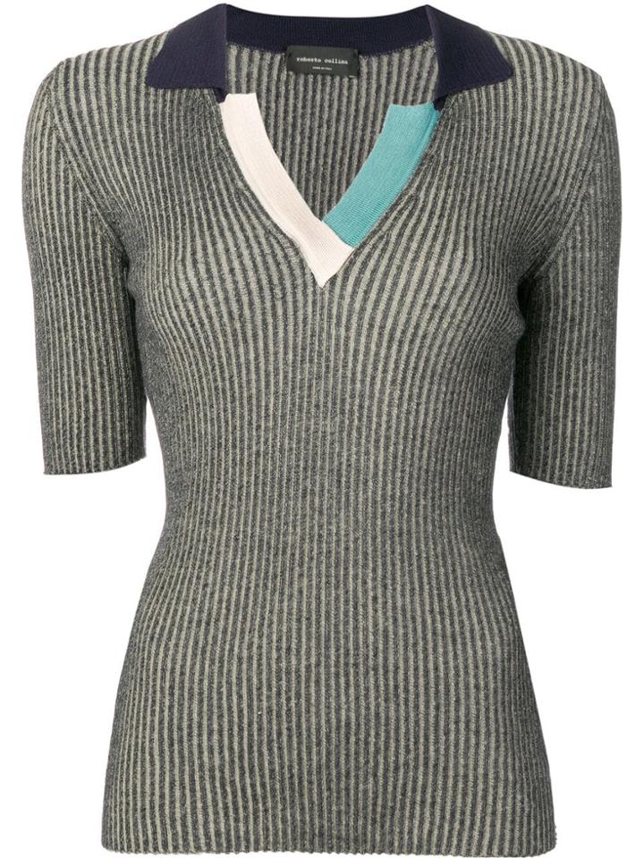 Roberto Collina Ribbed Colourblock Polo Top - Blue