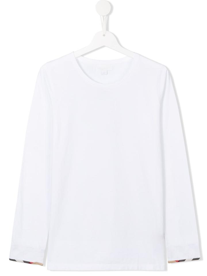 Burberry Kids Checked Cuff T-shirt - White