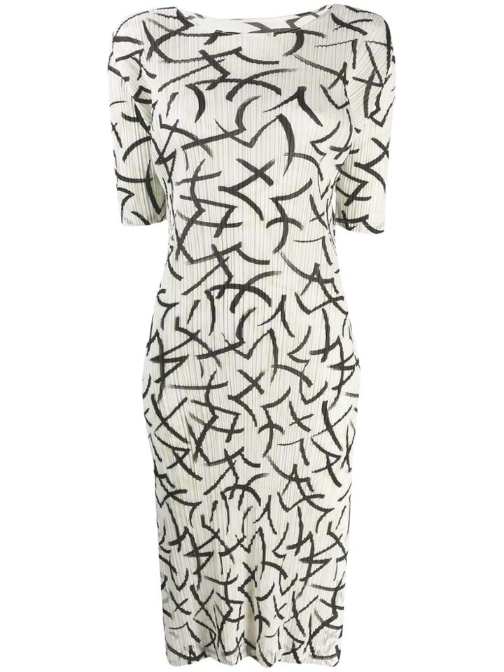 Pleats Please By Issey Miyake Printed Plissé Dress - White