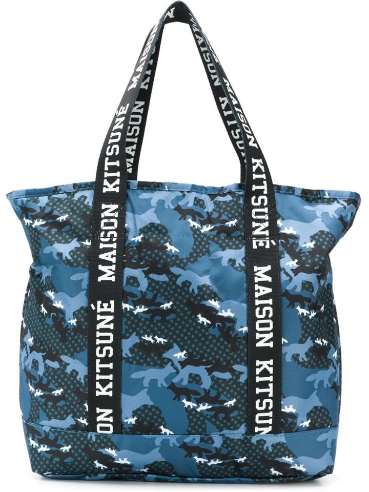Maison Kitsuné Camouflage Print Tote Bag - Blue