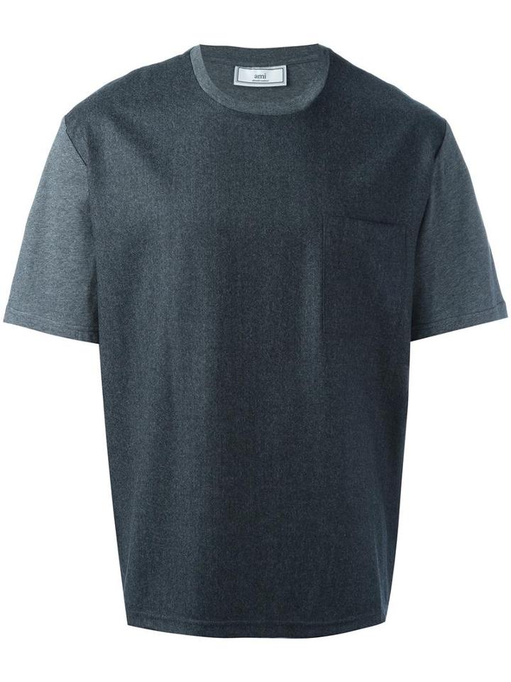 Ami Alexandre Mattiussi Chest Pocket T-shirt, Men's, Size: Medium, Grey, Cotton/wool