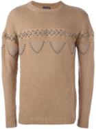 Laneus Cable Knit Studded Jumper, Men's, Size: 52, Nude/neutrals, Polyamide/viscose/aluminium/brass