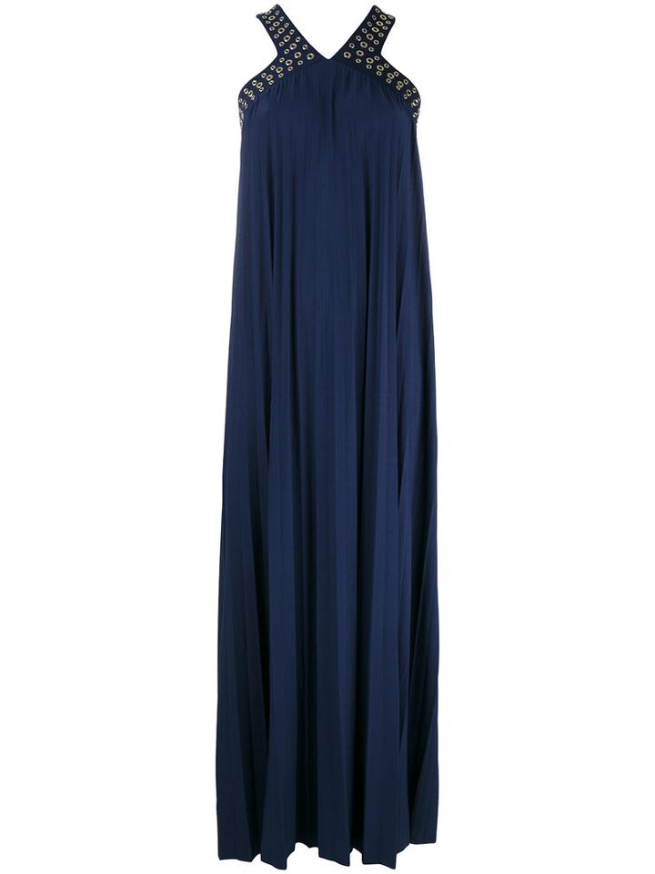 Michael Michael Kors Pleated Eyelet Dress, Women's, Size: Large, Blue, Polyester/spandex/elastane