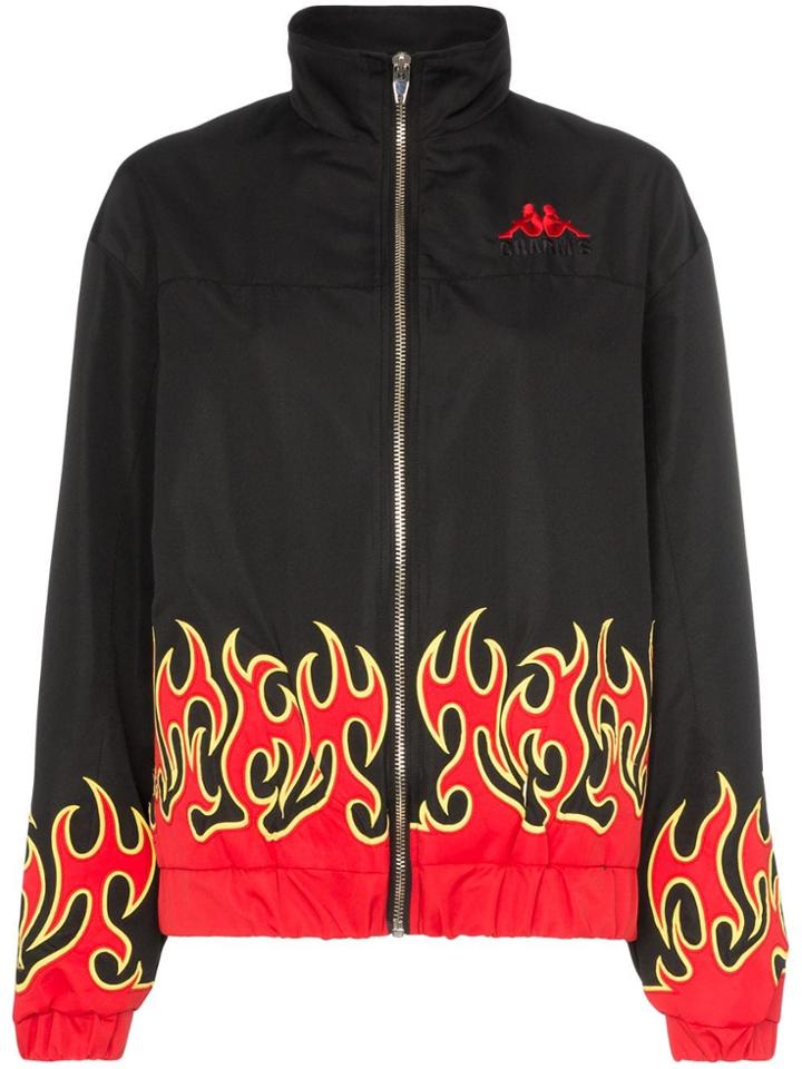 Charm's X Kappa Fire-print Embroidered-logo Lightweight Jacket - Black