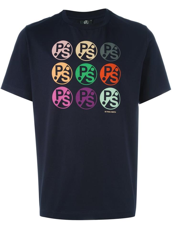 Ps By Paul Smith Multi Logo Print T-shirt, Men's, Size: Xl, Blue, Cotton