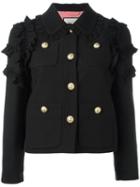 Gucci Ruffle Detail Jacket, Women's, Size: 46, Black, Silk/acetate/viscose
