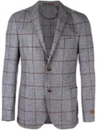 Corneliani Checked Buttoned Blazer, Men's, Size: 50, Grey, Virgin Wool/cupro