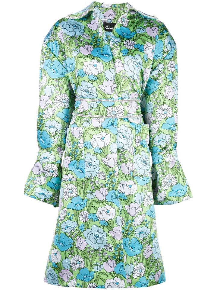 Richard Quinn Floral-print Belted Flared Dress - Blue