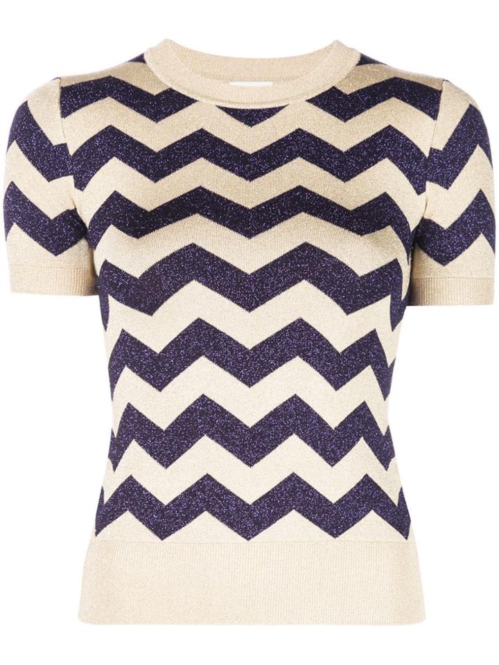 Joostricot Short Sleeve Zig-zag Knitted Top - Gold