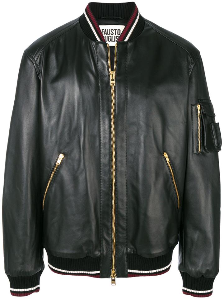 Fausto Puglisi Leather Bomber Jacket - Black