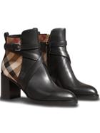 Burberry House Check And Leather Ankle Boots - Black