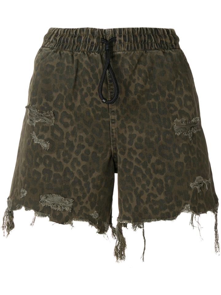 T By Alexander Wang Leopard Print Jogger Shorts - Green