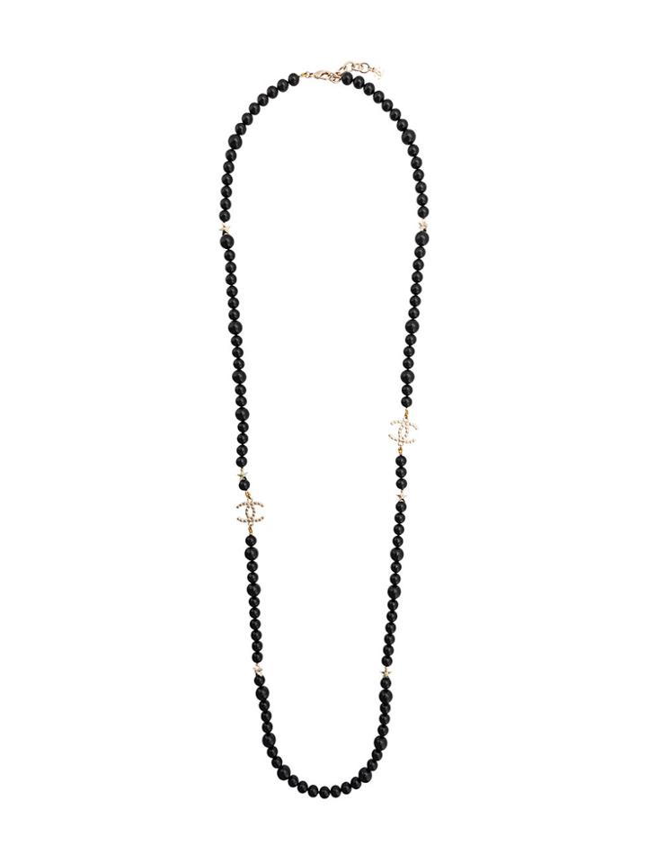 Chanel Vintage Cc Logo Beaded Necklace - Black