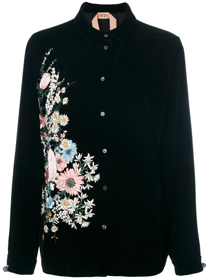 No21 - Floral Embroidery Shirt - Women - Silk/polyester/viscose - 46, Black, Silk/polyester/viscose