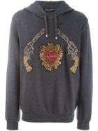 Dolce & Gabbana Sacred Heart Gun Patch Hoodie - Grey