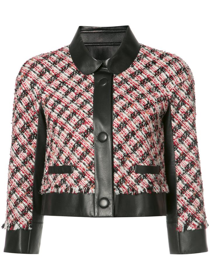 Paule Ka Paneled Tweed Jacket, Women's, Size: 38, Black, Polyester/lamb Skin/virgin Wool/cotton