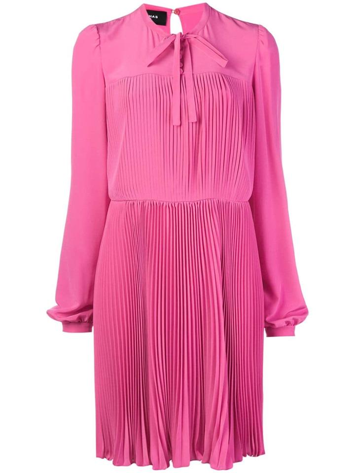 Rochas Pleated Midi Dress - Pink & Purple