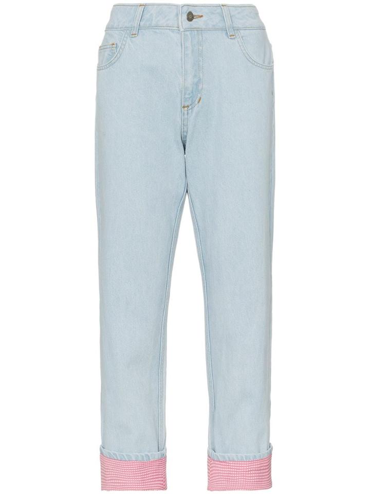 N Duo Gingham Lined Cropped Denim Jeans - Blue