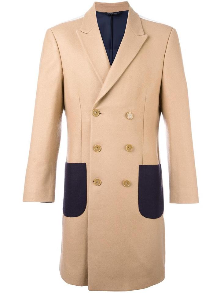 Lc23 Patch Pockets Double-breasted Coat, Men's, Size: 52, Nude/neutrals, Wool/cashmere/nylon/viscose