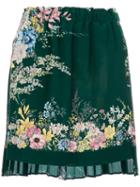 No21 - Pleated Floral Skirt - Women - Silk - 38, Green, Silk