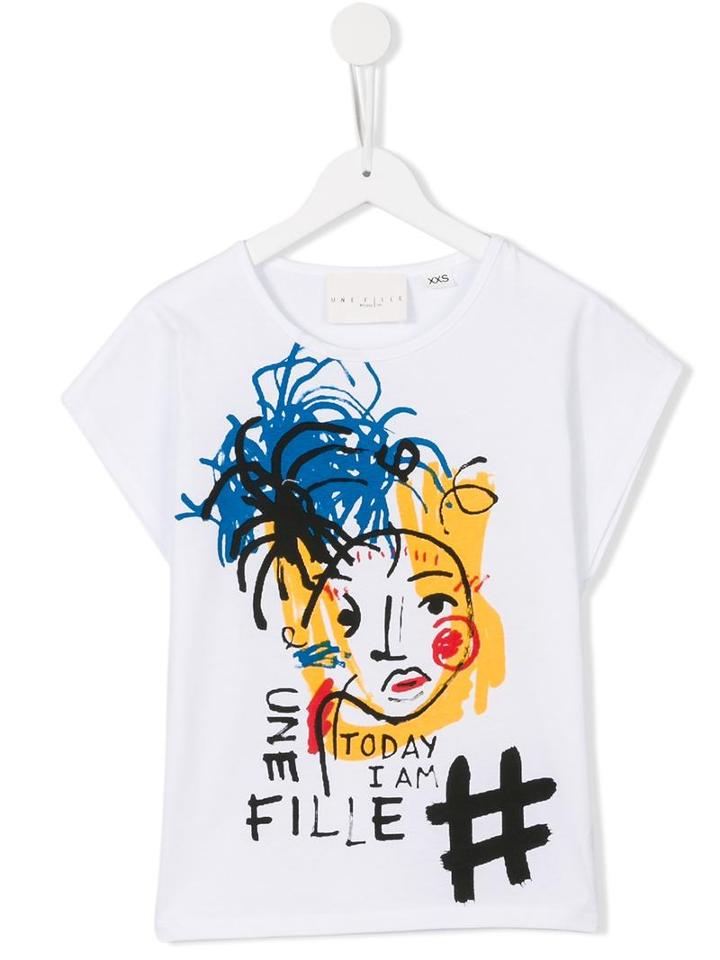 Une Fille Abstract Painting T-shirt, Girl's, Size: 8 Yrs, White