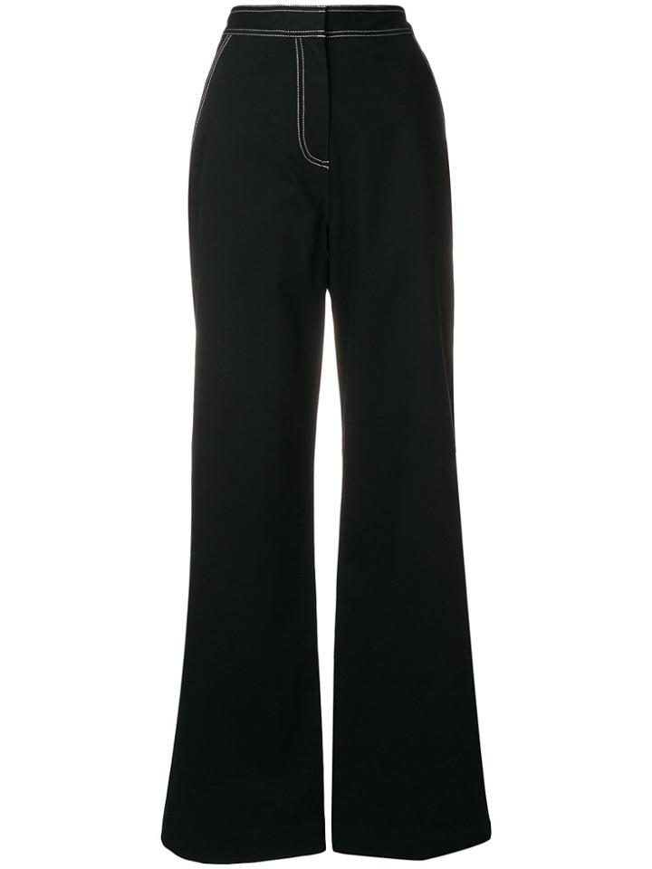 Self-portrait Overstitched Wide Leg Trousers - Black
