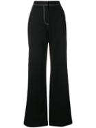 Self-portrait Overstitched Wide Leg Trousers - Black