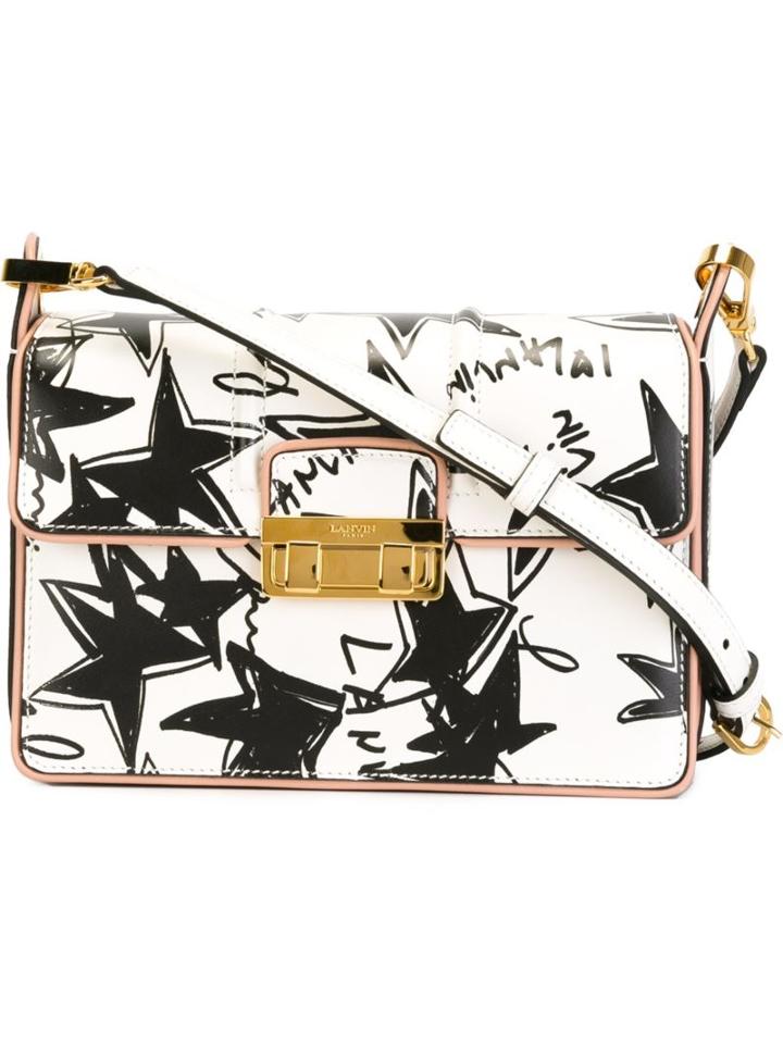 Lanvin Jiji Sketch Print Shoulder Bag, Women's, White, Calf Leather/polyester/cotton