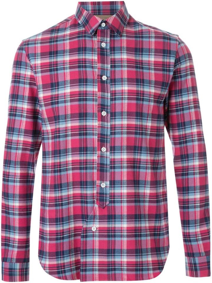 Maison Margiela Classic Plaid Shirt, Men's, Size: 54, Red, Cotton/rayon
