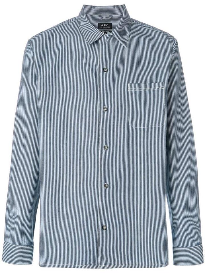 A.p.c. Luca Striped Denim Shirt - Blue