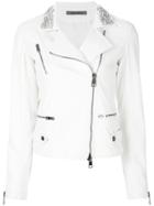 Simonetta Ravizza Embellished Collar Biker Jacket - White