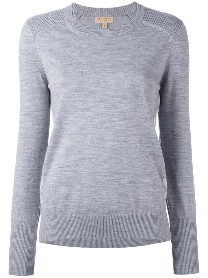 Burberry - Ribbed Detail Jumper - Women - Merino - Xs, Grey, Merino