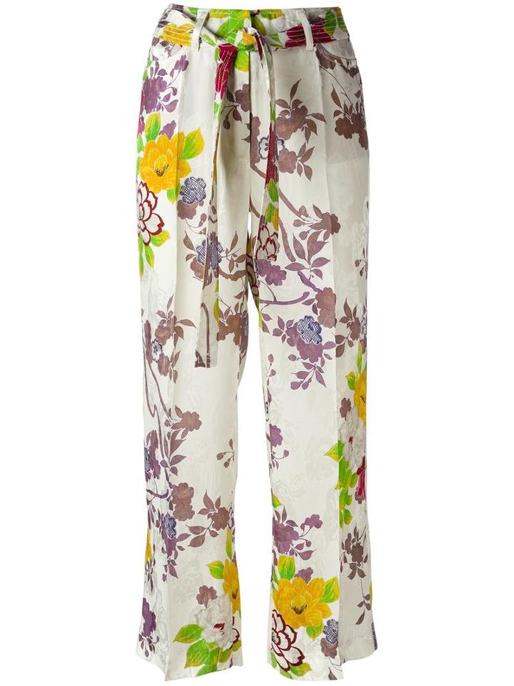 Etro Floral Print Trousers, Women's, Size: 40, White, Silk/viscose