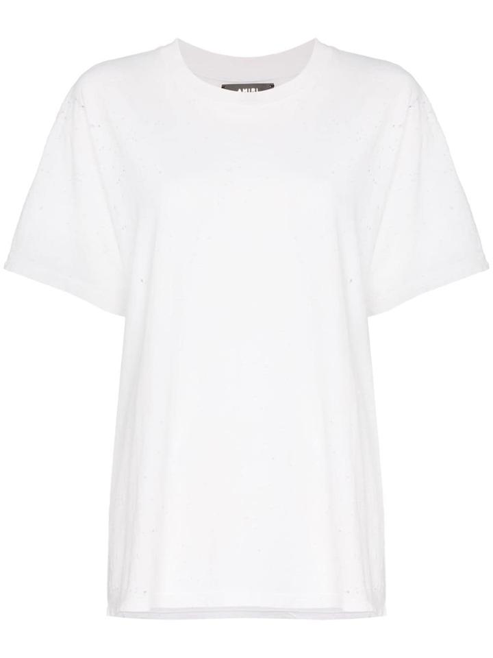 Amiri Perforated Distressed Detail Cotton T-shirt - White