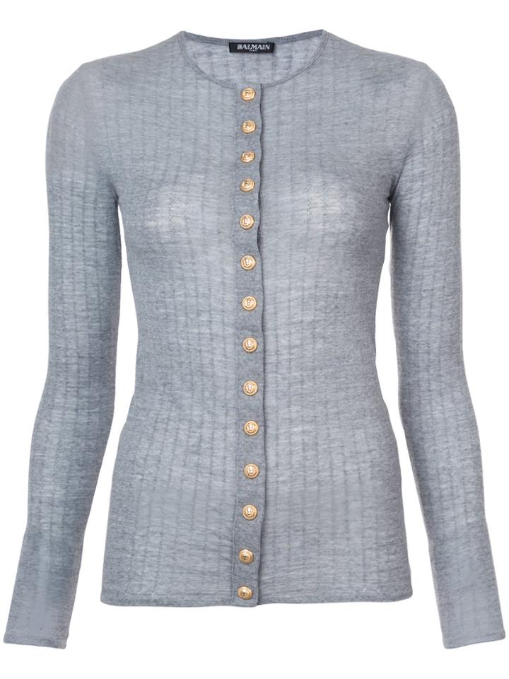Balmain Button-embellished Cardigan - Grey