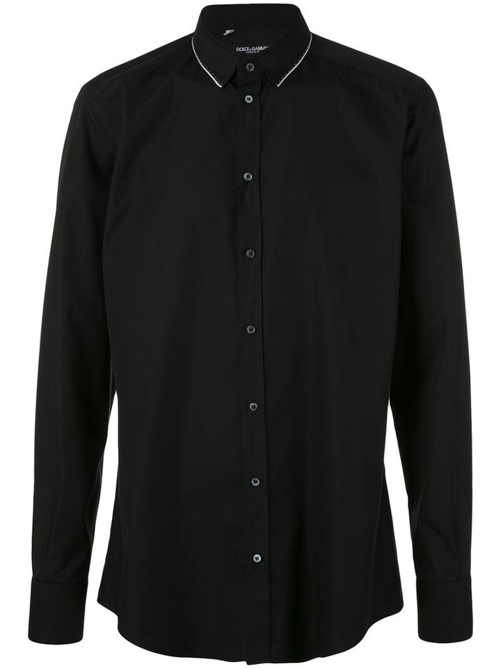 Dolce & Gabbana - Contrast Stitch Trim Collar Shirt - Men - Silk/cotton - 40, Black, Silk/cotton