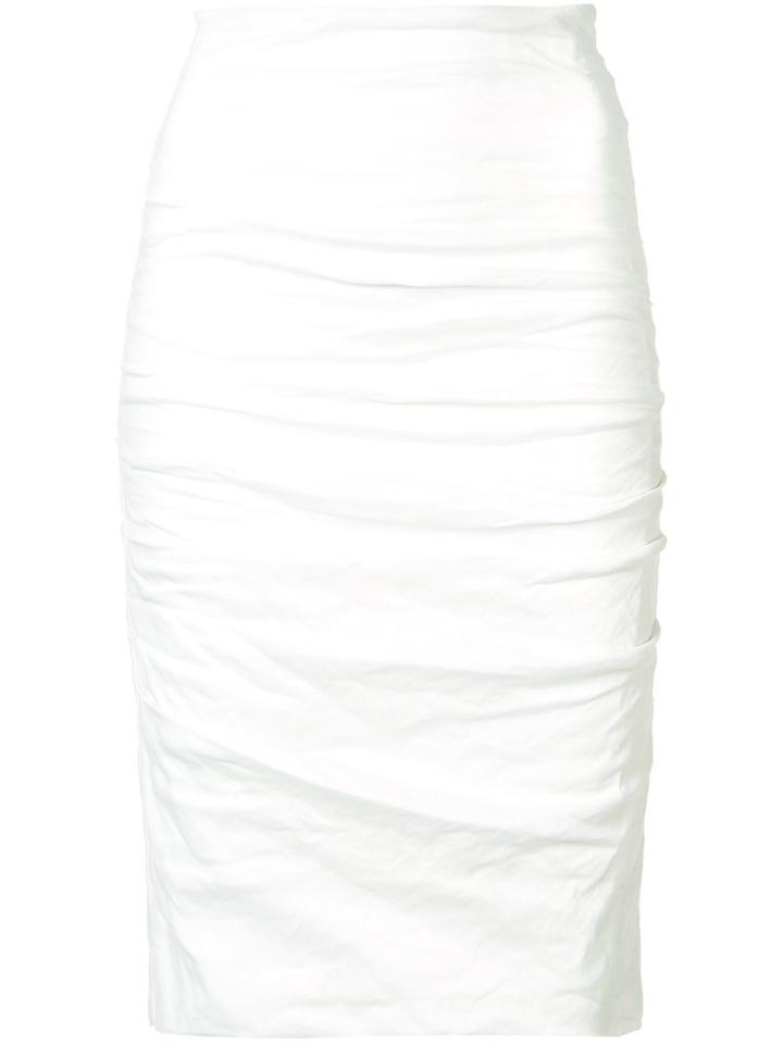 Nicole Miller Ruched Pencil Skirt, Women's, Size: 6, White, Cotton/nylon/spandex/elastane/metallic Fibre
